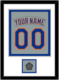 New York Nameplate & Number Combined With World Series Patch - Road Gray (1982-1986) - Double Mat 1