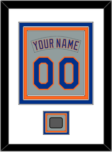 New York Nameplate & Number Combined With World Series Patch - Road Gray (1982-1986) - Double Mat 1