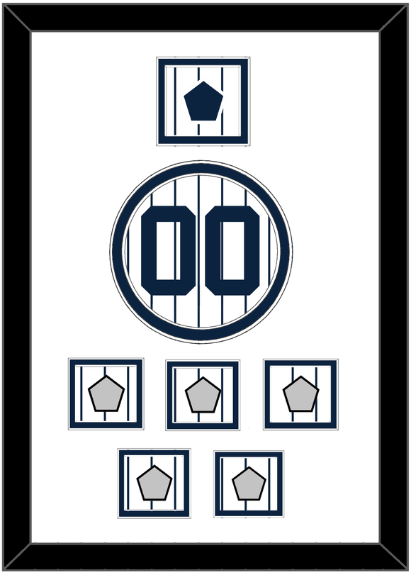 New York Number, “NY” Logo Patch & 5 World Series Jersey Patches - Pinstripes - Double Mat 1