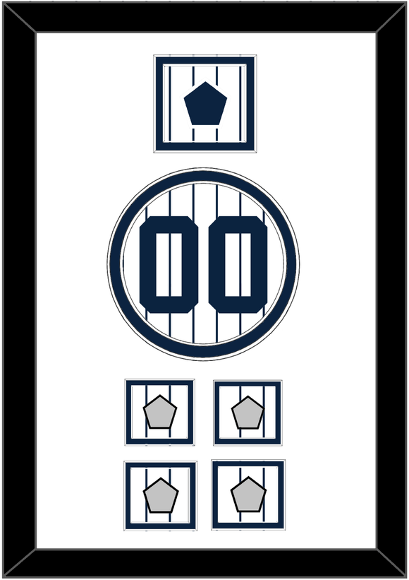 New York Number, “NY” Logo Patch & 4 World Series Jersey Patches - Pinstripes - Double Mat 1