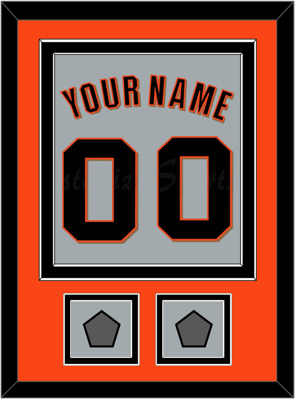 San Francisco Name, Number & 2 World Series Champions Patches - Road Gray (2010-2021) - Double Mat 2