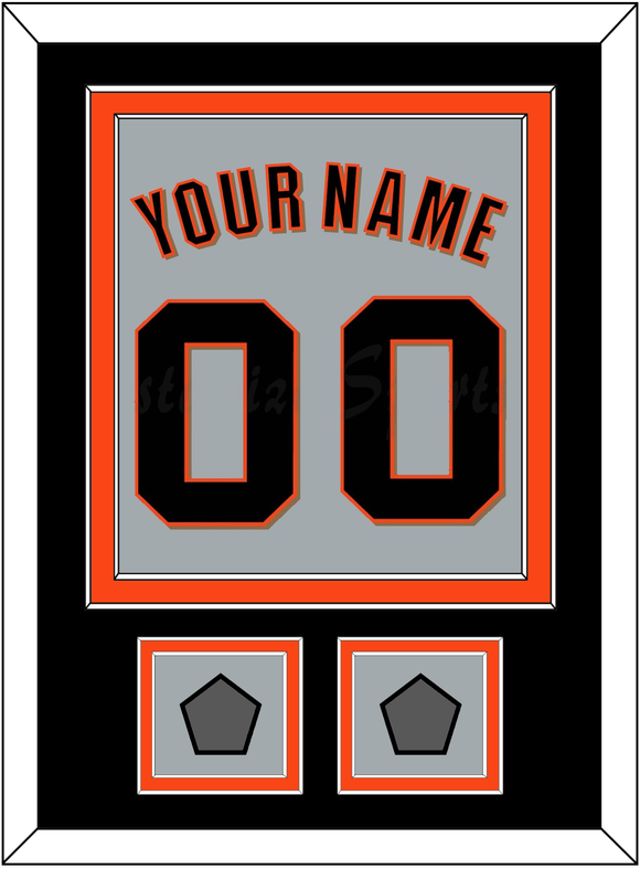 San Francisco Name, Number & 2 World Series Champions Patches - Road Gray (2010-2021) - Double Mat 3