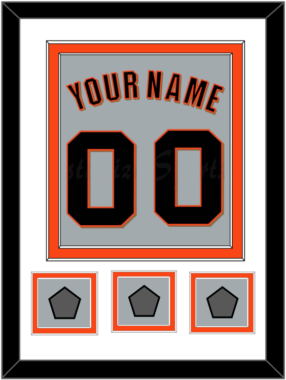 San Francisco Name, Number & 3 World Series Champions Patches - Road Gray (2010-2021) - Double Mat 1