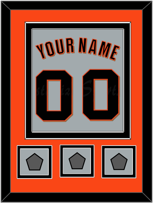 San Francisco Name, Number & 3 World Series Jersey Patches - Road Gray (2010-2021) - Double Mat 2