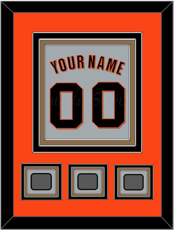 San Francisco Name, Number & 3 World Series Champions Patches - Road Gray (2010-2021) - Triple Mat 2