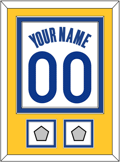 Golden State Name & Number With 2 Champions Patches - White Association - Signature Tier 3