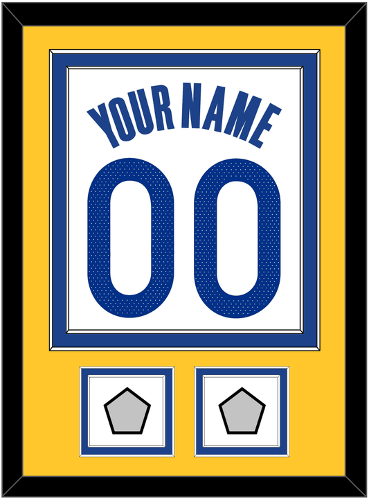 Golden State Name & Number With 2 Champions Patches - White Association - Signature Tier 3