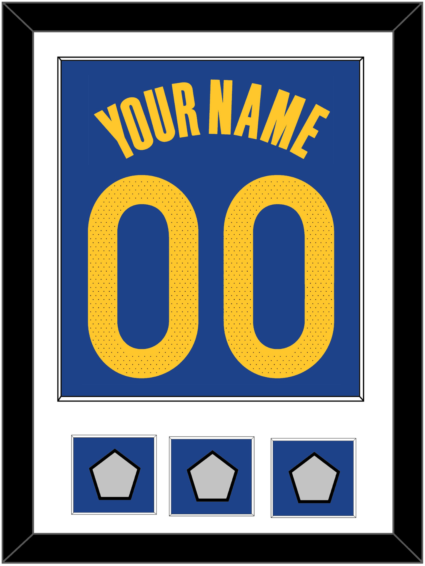 Golden State Name & Number With 3 Champions Patches - Blue Icon - Essential Tier 1