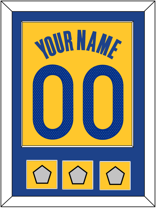 Golden State Name & Number With 3 Champions Patches - Yellow Statement (2019-2022) - Essential Tier 2