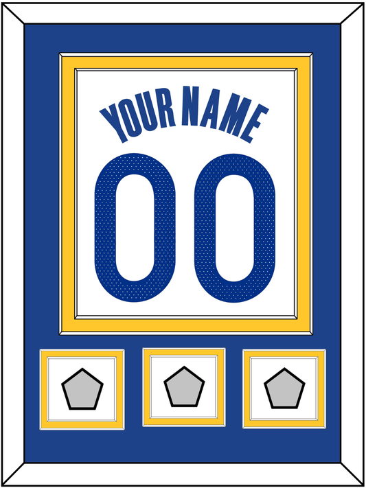 Golden State Name & Number With 3 Champions Patches - White Association - Signature Tier 2
