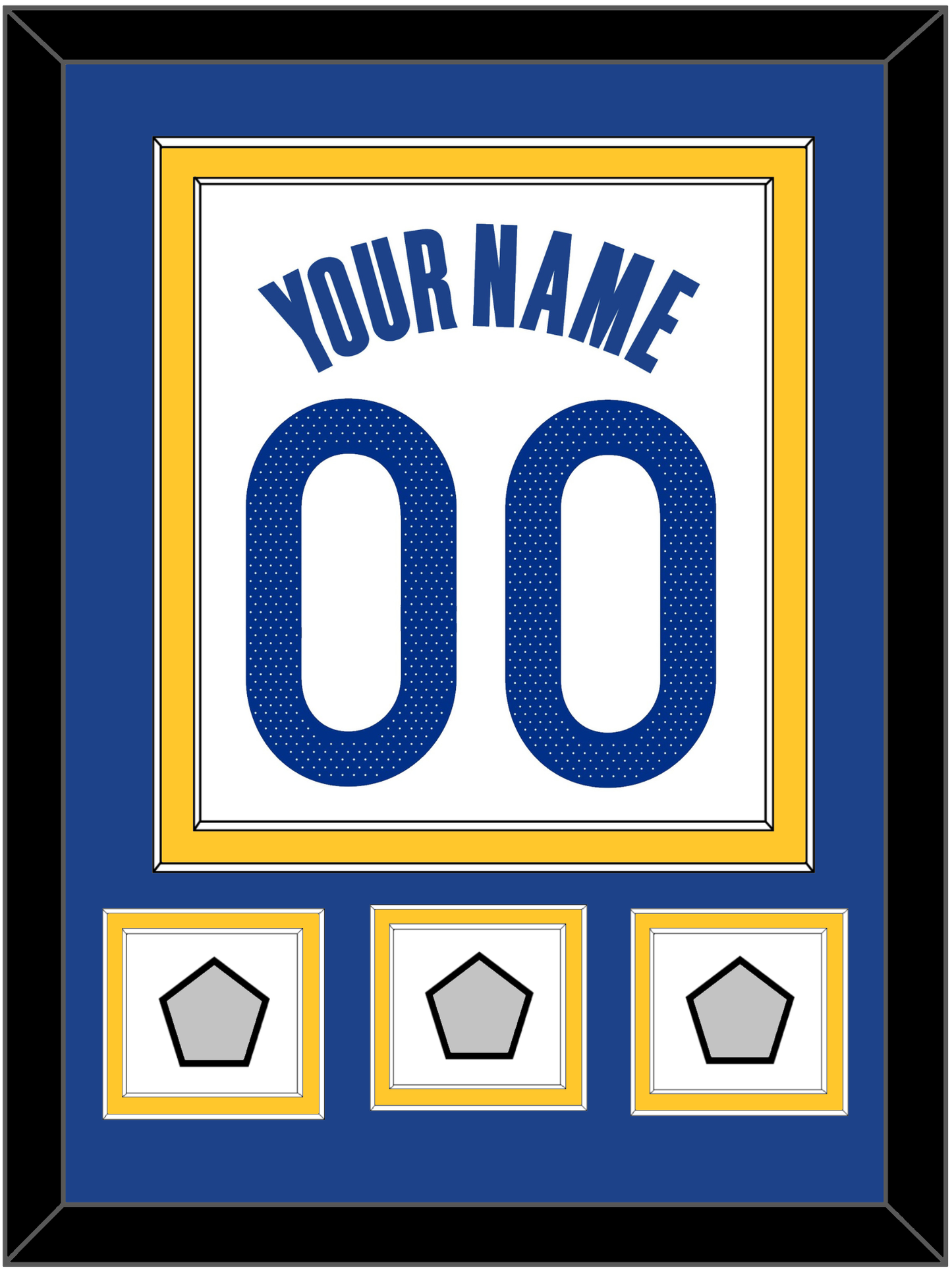 Golden State Name & Number With 3 Champions Patches - White Association - Signature Tier 2