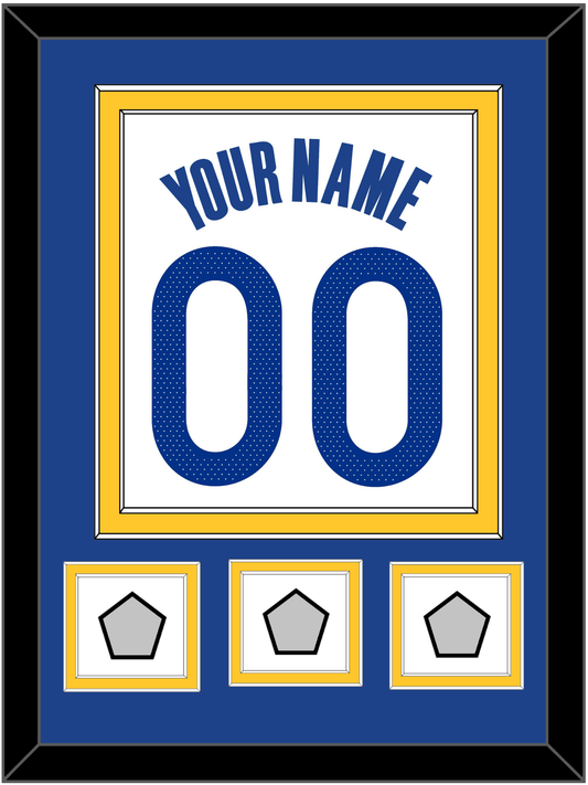 Golden State Name & Number With 3 Champions Patches - White Association - Signature Tier 2