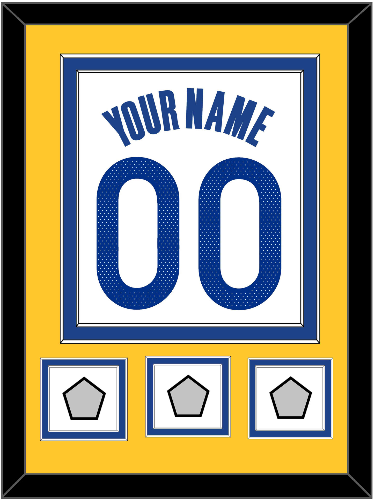 Golden State Name & Number With 3 Finals Patches - White Association - Signature Tier 3