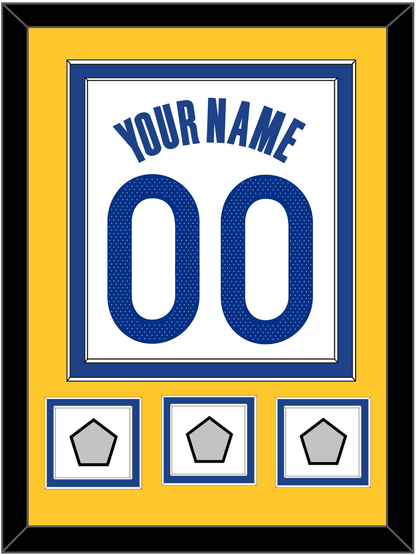 Golden State Name & Number With 3 Finals Patches - White Association - Signature Tier 3