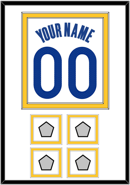 Golden State Name & Number With 4 Champions Patches - White Association - Signature Tier 1