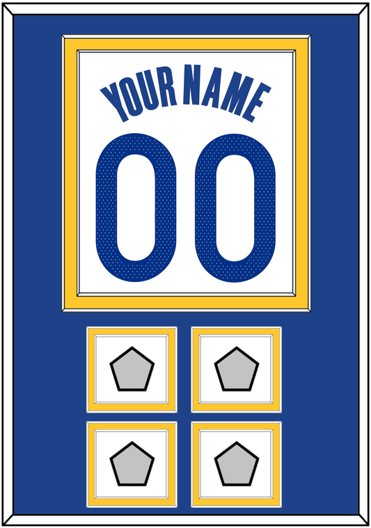 Golden State Name & Number With 4 Champions Patches - White Association - Signature Tier 2