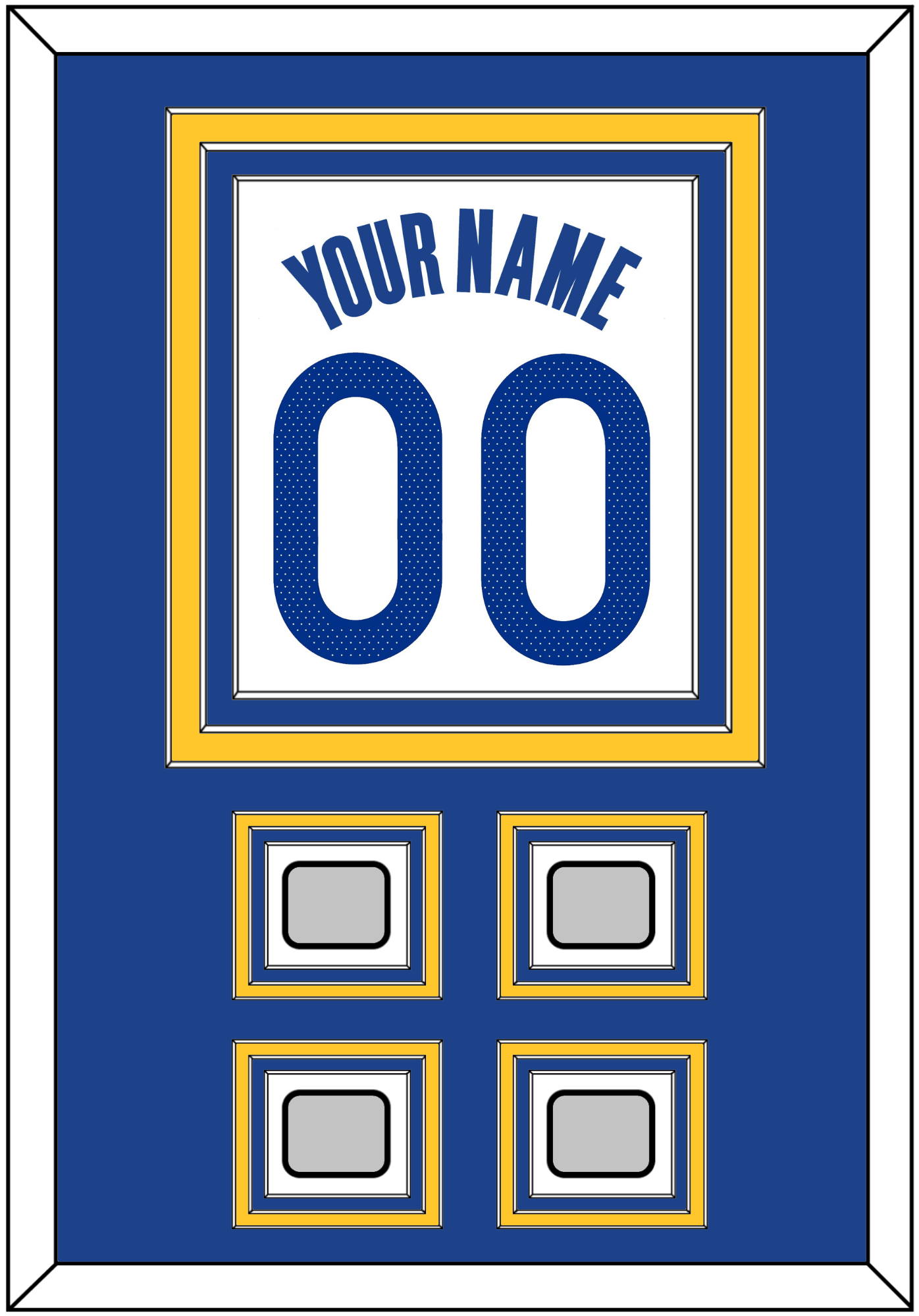 Golden State Name & Number With 4 Champions Patches - White Association - Premier Tier 2