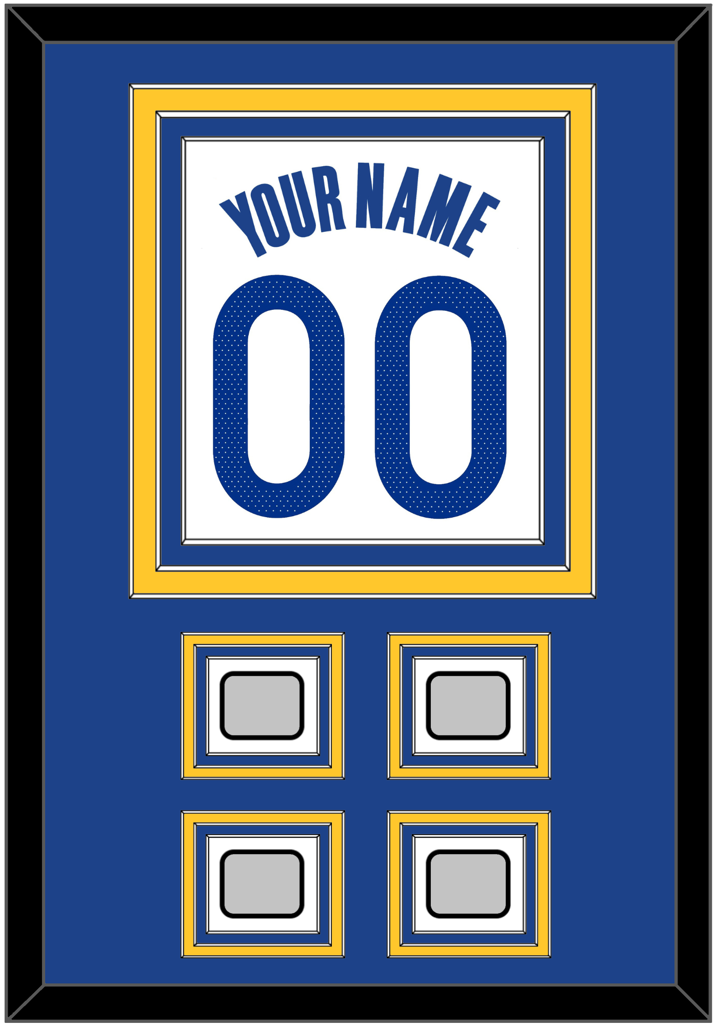 Golden State Name & Number With 4 Champions Patches - White Association - Premier Tier 2
