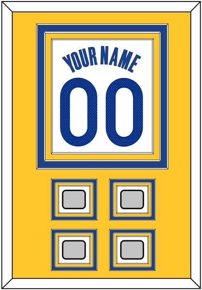 Golden State Name & Number With 4 Champions Patches - White Association - Premier Tier 3