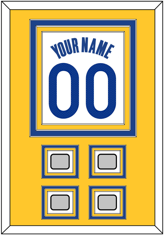 Golden State Name & Number With 4 Champions Patches - White Association - Premier Tier 3
