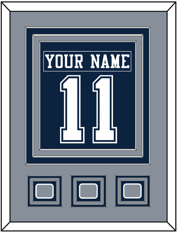 Dallas Nameplate & Number (Back) Combined With 3 Super Bowl Jersey Patches - Blue Jersey - Triple Mat 3