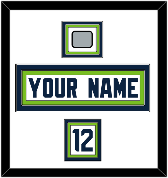 Seattle Nameplate, Number (Shoulder) & Super Bowl XLVIII Jersey Patch - Road White - Triple Mat 1