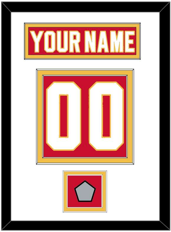 Calgary Nameplate & Number (Back) With Stanley Cup Finals Patch - Road Red (1980-1994) - Double Mat 1