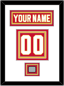 Calgary Nameplate & Number (Back) With Stanley Cup Finals Patch - Road Red (1980-1994) - Triple Mat 1