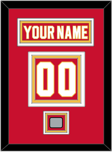 Calgary Nameplate & Number (Back) With Stanley Cup Finals Patch - Road Red (1980-1994) - Triple Mat 2