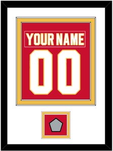 Calgary Nameplate & Number (Back) Combined With Stanley Cup Finals Patch - Road Red (1980-1994) - Double Mat 1