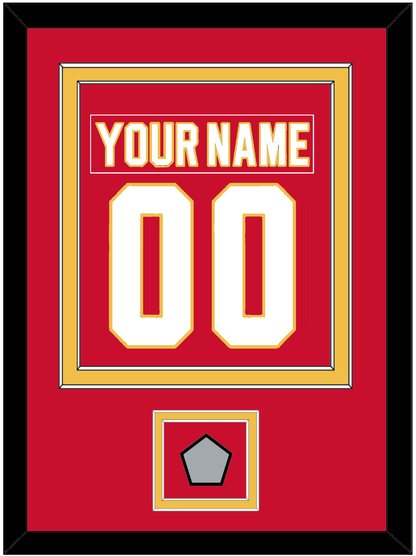 Calgary Nameplate & Number (Back) Combined With Stanley Cup Finals Patch - Road Red (1980-1994) - Signature Tier 2