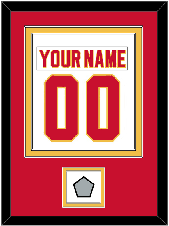 Calgary Nameplate & Number (Back) Combined With Stanley Cup Finals Patch - Home White (1980-1994) - Double Mat 2