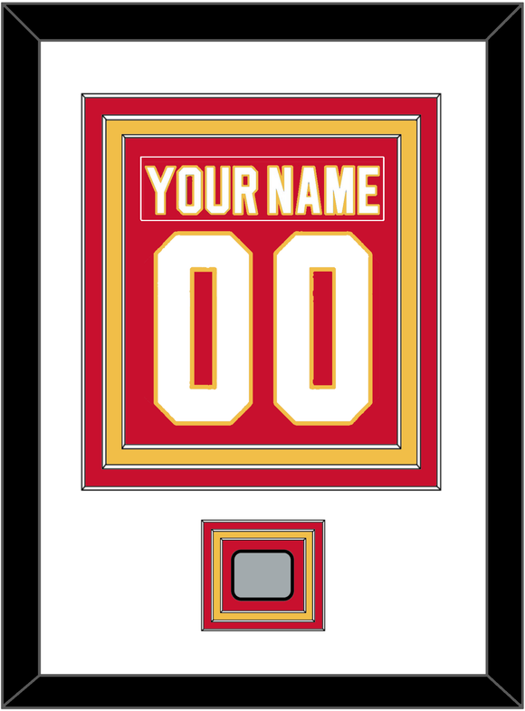 Calgary Nameplate & Number (Back) Combined With Stanley Cup Finals Patch - Road Red (1980-1994) - Triple Mat 1