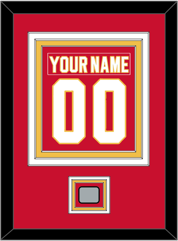Calgary Nameplate & Number (Back) Combined With Stanley Cup Finals Patch - Road Red (1980-1994) - Triple Mat 2
