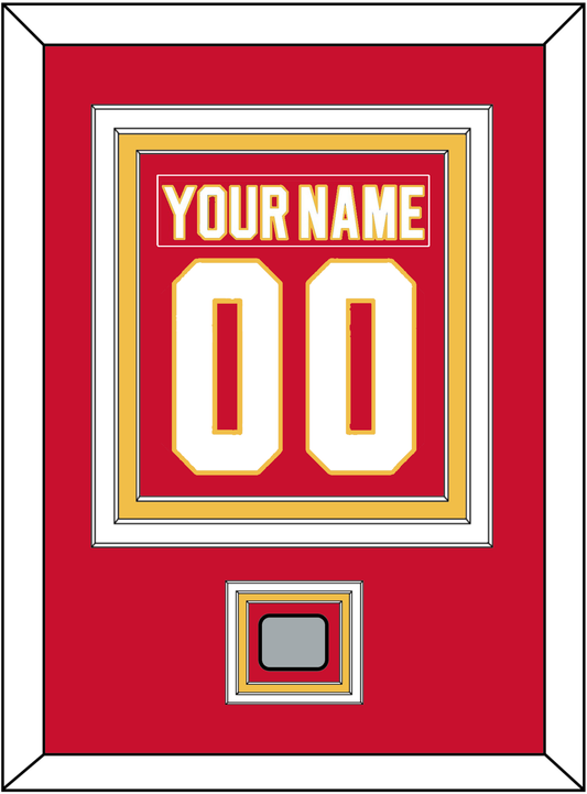 Calgary Nameplate & Number (Back) Combined With Stanley Cup Finals Patch - Road Red (1980-1994) - Premier Tier 2