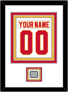 Calgary Nameplate & Number (Back) Combined With Stanley Cup Finals Patch - Home White (1980-1994) - Triple Mat 1