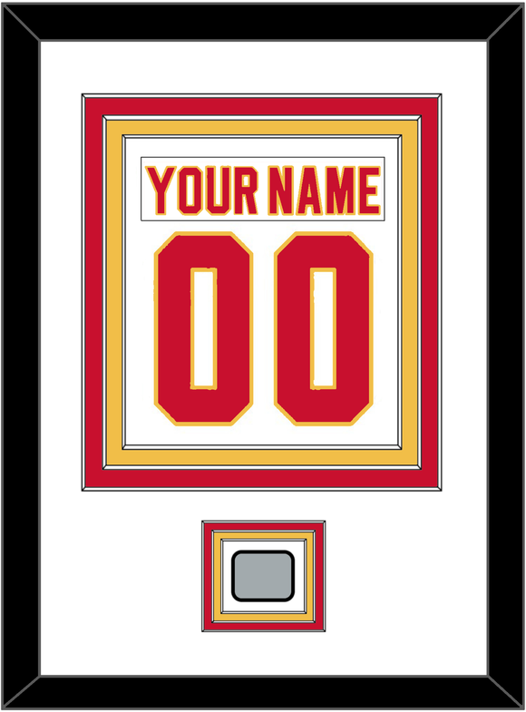 Calgary Nameplate & Number (Back) Combined With Stanley Cup Finals Patch - Home White (1980-1994) - Triple Mat 1