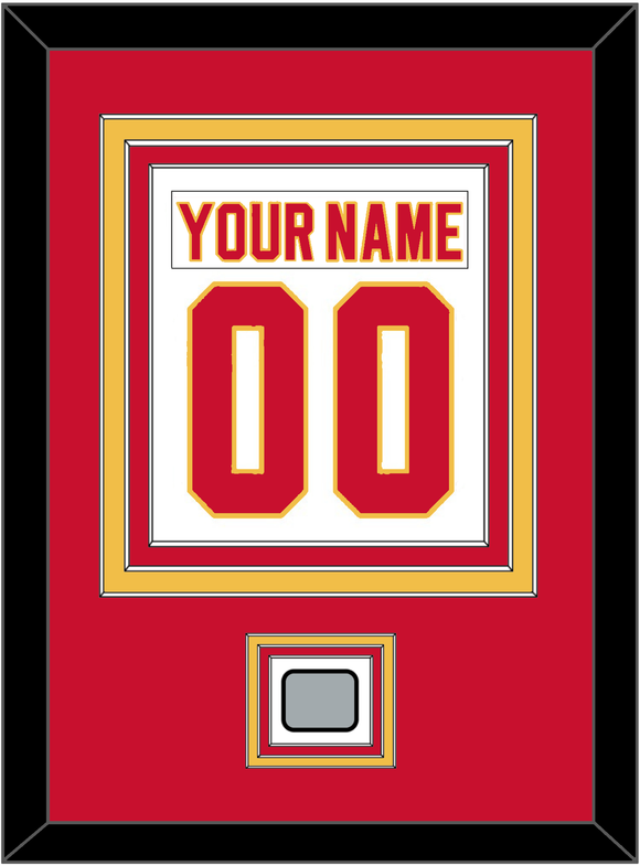 Calgary Nameplate & Number (Back) Combined With Stanley Cup Finals Patch - Home White (1980-1994) - Triple Mat 2