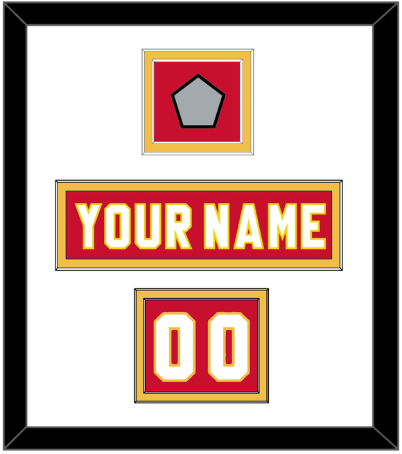 Calgary Nameplate, Number (Shoulder) & Stanley Cup Finals Patch - Road Red (1980-1994) - Double Mat 1