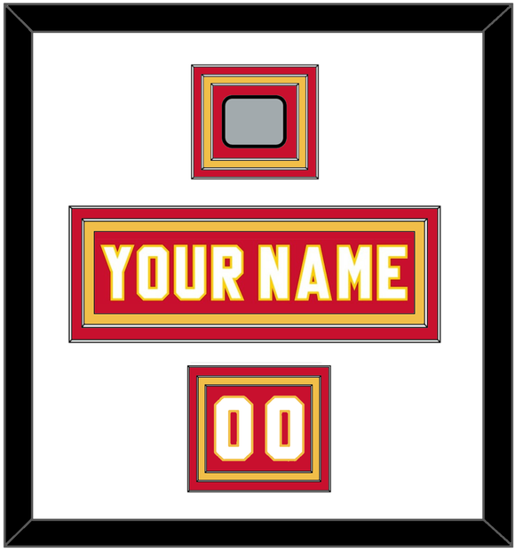 Calgary Nameplate, Number (Shoulder) & Stanley Cup Finals Patch - Road Red (1980-1994) - Triple Mat 1