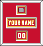 Calgary Nameplate, Number (Shoulder) & Stanley Cup Finals Patch - Road Red (1980-1994) - Triple Mat 2