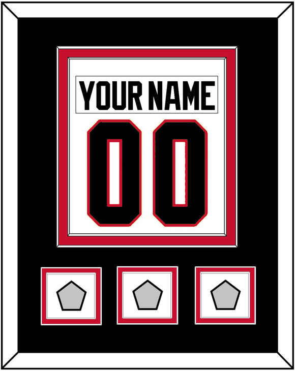 Chicago Nameplate & Number (Back) Combined With 3 Stanley Cup Champions Patches - Road White (2007-2017) - Double Mat 3