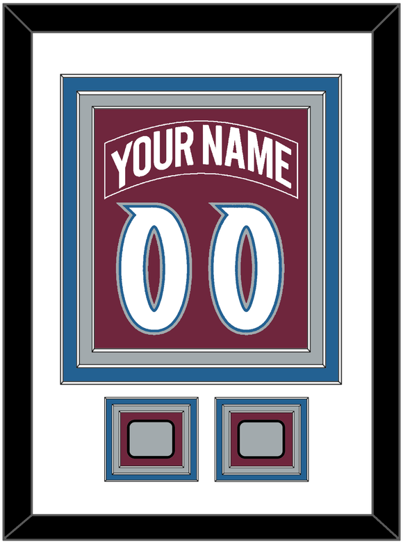Colorado Nameplate & Number (Back) Combined, With 2 Stanley Cup Finals Patches - Road Burgundy (1999-2001) - Triple Mat 1