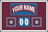 Colorado Nameplate, Number (Shoulder) & 2 Stanley Cup Finals Patches - Road Burgundy (1999-2001) - Double Mat 2