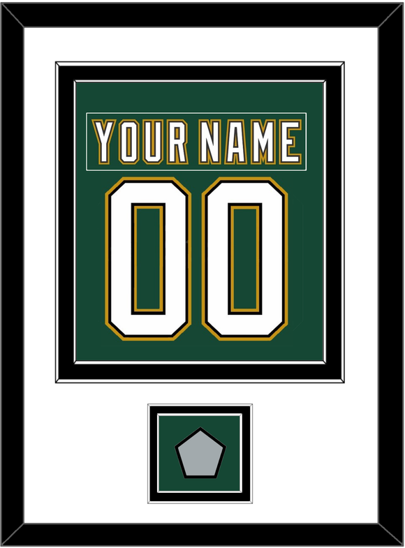 Dallas Nameplate & Number (Back) Combined With Stanley Cup Champions Patch - Alternate Green (1997-1999) - Double Mat 1