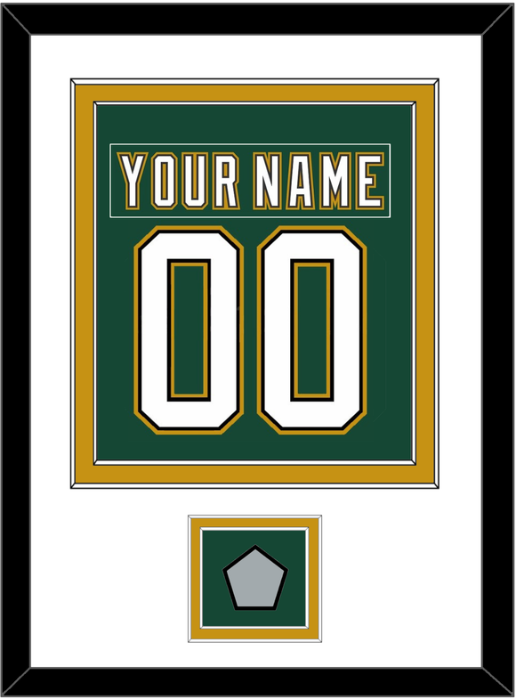 Dallas Nameplate & Number (Back) Combined With Stanley Cup Champions Patch - Alternate Green (1997-1999) - Double Mat 2