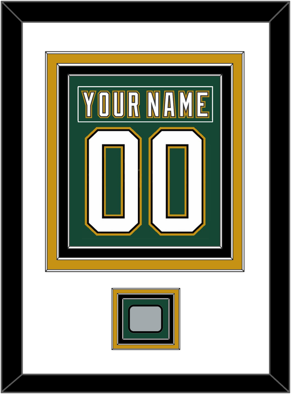 Dallas Nameplate & Number (Back) Combined With Stanley Cup Champions Patch - Alternate Green (1997-1999) - Triple Mat 1