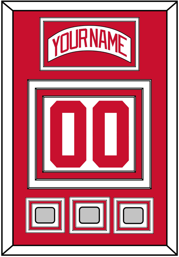 Detroit Nameplate & Number (Back) With 3 Stanley Cup Finals Patches - Home White (1997-2007) - Triple Mat 1