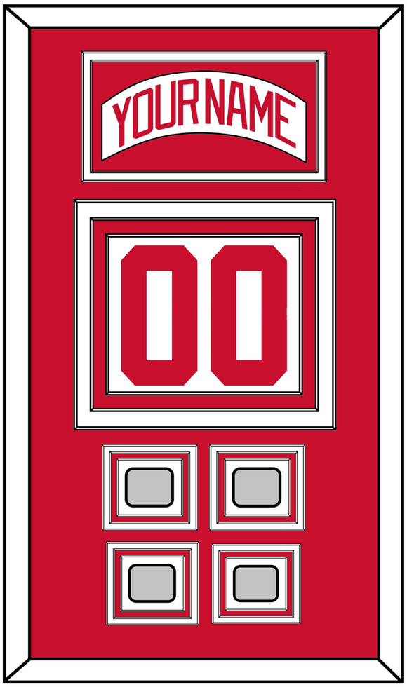 Detroit Nameplate & Number (Back) With 4 Stanley Cup Finals Patches - Home White (1997-2007) - Triple Mat 1