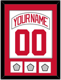 Detroit Nameplate & Number (Back) Combined With 3 Stanley Cup Finals Patches - Home White (1997-2007) - Single Mat 1